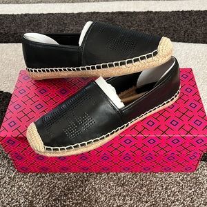 Tori Burch Perforated Logo Flat Espadrille - Nappa Leather. Brand new!